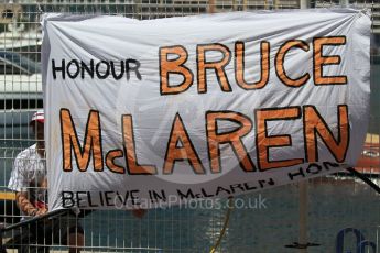 World © Octane Photographic Ltd. Formula 1 - Monaco Grand Prix Setup. Tony's Honour Bruce McLaren flag. Monaco, Monte Carlo. Wednesday 24th May 2017. Digital Ref: