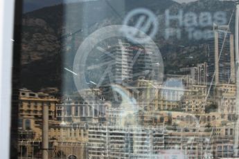 World © Octane Photographic Ltd. Formula 1 - Monaco Grand Prix Setup. Haas F1 Team logo with Monaco reflection. Monaco, Monte Carlo. Wednesday 24th May 2017. Digital Ref:
