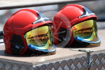 World © Octane Photographic Ltd. Formula 1 - Monaco Grand Prix Setup. Fire marshals helmets. Monaco, Monte Carlo. Wednesday 24th May 2017. Digital Ref: