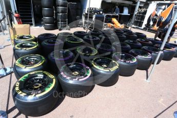 World © Octane Photographic Ltd. Formula 1 - Monaco Grand Prix Setup. McLaren Honda MCL32 wheels and Pirelli tyre selection. Monaco, Monte Carlo. Wednesday 24th May 2017. Digital Ref: