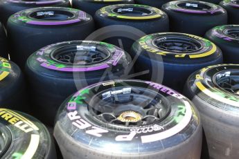 World © Octane Photographic Ltd. Formula 1 - Monaco Grand Prix Setup. McLaren Honda MCL32 wheels and Pirelli tyre selection. Monaco, Monte Carlo. Wednesday 24th May 2017. Digital Ref: