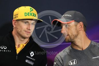 World © Octane Photographic Ltd. Formula 1 - Monaco Grand Prix FIA Drivers’ Press Conference. Nico Hulkenberg - Renault Sport F1 Team R.S.17 and Jenson Button - McLaren Honda MCL32. Monaco, Monte Carlo. Wednesday 24th May 2017. Digital Ref: