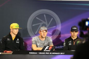 World © Octane Photographic Ltd. Formula 1 - Monaco Grand Prix FIA Drivers’ Press Conference. Nico Hulkenberg - Renault Sport F1 Team R.S.17, Jenson Button - McLaren Honda MCL32 and Esteban Ocon - Sahara Force India VJM10. Monaco, Monte Carlo. Wednesday 24th May 2017. Digital Ref: