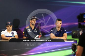 World © Octane Photographic Ltd. Formula 1 - Monaco Grand Prix FIA Drivers’ Press Conference. Felipe Massa - Williams Martini Racing FW40, Daniel Ricciardo - Red Bull Racing RB13 and Pascal Wehrlein – Sauber F1 Team C36. Monaco, Monte Carlo. Wednesday 24th May 2017. Digital Ref: