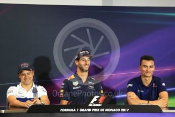 World © Octane Photographic Ltd. Formula 1 - Monaco Grand Prix FIA Drivers’ Press Conference. Felipe Massa - Williams Martini Racing FW40, Daniel Ricciardo - Red Bull Racing RB13 and Pascal Wehrlein – Sauber F1 Team C36. Monaco, Monte Carlo. Wednesday 24th May 2017. Digital Ref: