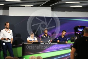 World © Octane Photographic Ltd. Formula 1 - Monaco Grand Prix FIA Drivers’ Press Conference. Felipe Massa - Williams Martini Racing FW40, Daniel Ricciardo - Red Bull Racing RB13 and Pascal Wehrlein – Sauber F1 Team C36. Monaco, Monte Carlo. Wednesday 24th May 2017. Digital Ref: