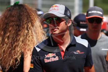 World © Octane Photographic Ltd. Formula 1 - Spanish Grand Prix Driver’s Parade. Carlos Sainz - Scuderia Toro Rosso STR12. Circuit de Barcelona - Catalunya, Spain. Sunday 14th May 2017. Digital Ref: 1824LB1D3521