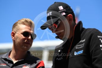 World © Octane Photographic Ltd. Formula 1 - Spanish Grand Prix Driver’s Parade. Esteban Ocon - Sahara Force India VJM10 and Kevin Magnussen - Haas F1 Team VF-17. Circuit de Barcelona - Catalunya, Spain. Sunday 14th May 2017. Digital Ref: 1824LB1D3623