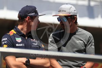 World © Octane Photographic Ltd. Formula 1 - Spanish Grand Prix Driver’s Parade. Fernando Alonso - McLaren Honda MCL32 and Max Verstappen - Red Bull Racing RB13. Circuit de Barcelona - Catalunya, Spain. Sunday 14th May 2017. Digital Ref: 1824LB1D3642