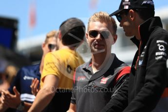 World © Octane Photographic Ltd. Formula 1 - Spanish Grand Prix Driver’s Parade. Esteban Ocon - Sahara Force India VJM10 and Kevin Magnussen - Haas F1 Team VF-17. Circuit de Barcelona - Catalunya, Spain. Sunday 14th May 2017. Digital Ref: 1824LB1D3664