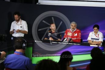 World © Octane Photographic Ltd. Formula 1 - Spanish Grand Prix – FIA Team Press Conference – Part 2. Maurizio Arrivabene – Managing Director and Team Principal of Scuderia Ferrari, Christian Horner - Team Principal of Red Bull Racing and Monisha Kaltenborn – Team Principal of Sauber Motorsport. Circuit de Barcelona - Catalunya. Thursday 11th May 2017. Digital Ref: 1815LB2D8132