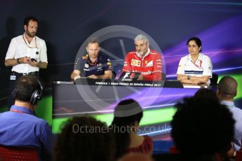 World © Octane Photographic Ltd. Formula 1 - Spanish Grand Prix – FIA Team Press Conference – Part 2. Maurizio Arrivabene – Managing Director and Team Principal of Scuderia Ferrari, Christian Horner - Team Principal of Red Bull Racing and Monisha Kaltenborn – Team Principal of Sauber Motorsport. Circuit de Barcelona - Catalunya. Thursday 11th May 2017. Digital Ref: 1815LB2D8146