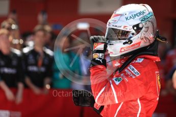 World © Octane Photographic Ltd. Formula 1 - Spanish Grand Prix Parc Ferme. Sebastian Vettel - Scuderia Ferrari SF70H. Circuit de Barcelona - Catalunya, Spain. Sunday 14th May 2017. Digital Ref:1826LB1D4459