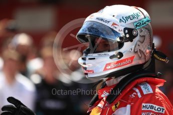 World © Octane Photographic Ltd. Formula 1 - Spanish Grand Prix Parc Ferme. Sebastian Vettel - Scuderia Ferrari SF70H. Circuit de Barcelona - Catalunya, Spain. Sunday 14th May 2017. Digital Ref:1826LB1D4465