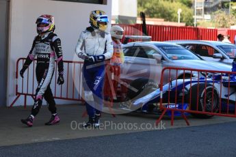 World © Octane Photographic Ltd. Formula 1 - Spanish Grand Prix Parc Ferme. Sergio Perez - Sahara Force India VJM10 and Marcus Ericsson – Sauber F1 Team C36. Circuit de Barcelona - Catalunya, Spain. Sunday 14th May 2017. Digital Ref:1826LB1D4485