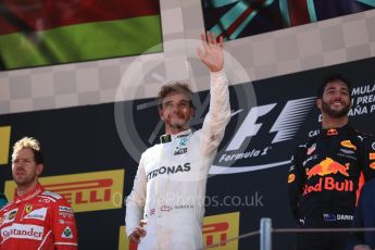 World © Octane Photographic Ltd. Formula 1 - Spanish Grand Prix Podium. Lewis Hamilton (1st) - Mercedes AMG Petronas F1 W08 EQ Energy+, Sebastian Vettel (2nd) - Scuderia Ferrari SF70H and Daniel Ricciardo (3rd) - Red Bull Racing RB13. Circuit de Barcelona - Catalunya, Spain. Sunday 14th May 2017. Digital Ref:1826LB1D4676