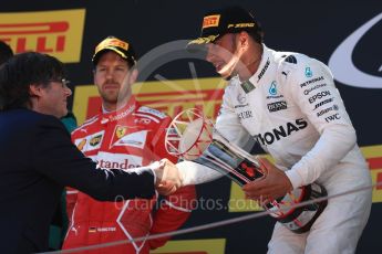 World © Octane Photographic Ltd. Formula 1 - Spanish Grand Prix Podium. Lewis Hamilton (1st) - Mercedes AMG Petronas F1 W08 EQ Energy+ and Sebastian Vettel (2nd) - Scuderia Ferrari SF70H. Circuit de Barcelona - Catalunya, Spain. Sunday 14th May 2017. Digital Ref:1826LB1D4736