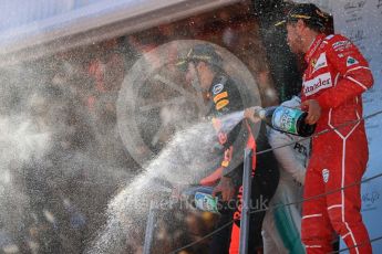 World © Octane Photographic Ltd. Formula 1 - Spanish Grand Prix Podium. Sebastian Vettel (2nd) - Scuderia Ferrari SF70H and Daniel Ricciardo (3rd) - Red Bull Racing RB13. Circuit de Barcelona - Catalunya, Spain. Sunday 14th May 2017. Digital Ref:1826LB1D4970