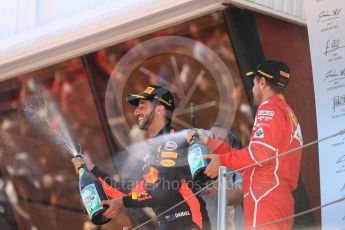 World © Octane Photographic Ltd. Formula 1 - Spanish Grand Prix Podium. Sebastian Vettel (2nd) - Scuderia Ferrari SF70H and Daniel Ricciardo (3rd) - Red Bull Racing RB13. Circuit de Barcelona - Catalunya, Spain. Sunday 14th May 2017. Digital Ref:1826LB1D4985