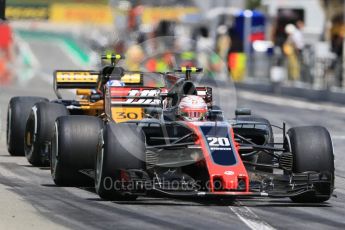 World © Octane Photographic Ltd. Formula 1 - Spanish Grand Prix Practice 2. Kevin Magnussen - Haas F1 Team VF-17 and Jolyon Palmer - Renault Sport F1 Team R.S.17. Circuit de Barcelona - Catalunya, Spain. Friday 12th May 2017. Digital Ref: 1812CB7D4631