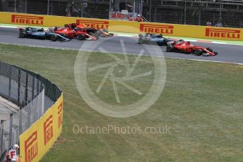 World © Octane Photographic Ltd. Formula 1 - Spanish Grand Prix Race. First lap drama, Vettel leads Hamilton ahead of Raikkonen, Verstappen and Bottas. Circuit de Barcelona - Catalunya, Spain. Sunday 14th May 2017. Digital Ref:1825LB1D3821