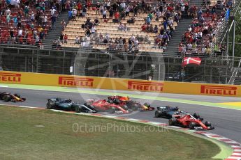 World © Octane Photographic Ltd. Formula 1 - Spanish Grand Prix Race. First lap drama, Vettel leads Hamilton ahead of Raikkonen, Verstappen and Bottas. Circuit de Barcelona - Catalunya, Spain. Sunday 14th May 2017. Digital Ref:1825LB1D3825