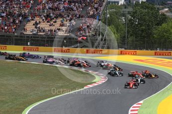 World © Octane Photographic Ltd. Formula 1 - Spanish Grand Prix Race. First lap drama, Vettel leads Hamilton ahead of Bottas and Raikkonen and Verstappen make contact. Circuit de Barcelona - Catalunya, Spain. Sunday 14th May 2017. Digital Ref:1825LB1D3832