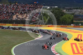 World © Octane Photographic Ltd. Formula 1 - Spanish Grand Prix Race. First lap drama, Vettel leads Hamilton ahead of Bottas and Raikkonen and Verstappen make contact and leave the track. Circuit de Barcelona - Catalunya, Spain. Sunday 14th May 2017. Digital Ref:1825LB1D3837