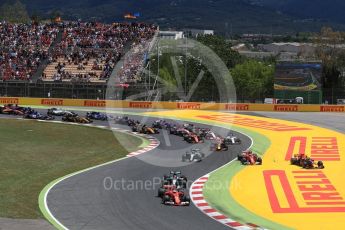 World © Octane Photographic Ltd. Formula 1 - Spanish Grand Prix Race. First lap drama, Vettel leads Hamilton ahead of Bottas and Raikkonen and Verstappen make contact and leave the track. Circuit de Barcelona - Catalunya, Spain. Sunday 14th May 2017. Digital Ref:1825LB1D3839