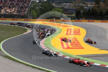 World © Octane Photographic Ltd. Formula 1 - Spanish Grand Prix Race. First lap drama, Vettel leads Hamilton ahead of Bottas and Raikkonen and Verstappen make contact and leave the track. Circuit de Barcelona - Catalunya, Spain. Sunday 14th May 2017. Digital Ref:1825LB1D3844
