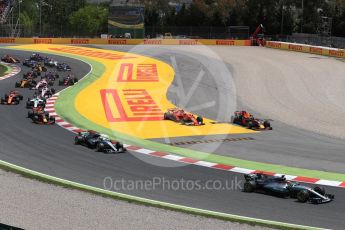 World © Octane Photographic Ltd. Formula 1 - Spanish Grand Prix Race. First lap drama, Vettel leads Hamilton ahead of Bottas and Raikkonen and Verstappen make contact and leave the track. Circuit de Barcelona - Catalunya, Spain. Sunday 14th May 2017. Digital Ref:1825LB1D3847