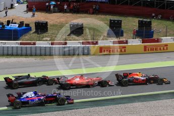 World © Octane Photographic Ltd. Formula 1 - Spanish Grand Prix Race. First lap drama as Raikkonen and Verstappen rejoin the track next to Ocon and Hulkenberg. Circuit de Barcelona - Catalunya, Spain. Sunday 14th May 2017. Digital Ref:1825LB1D3871