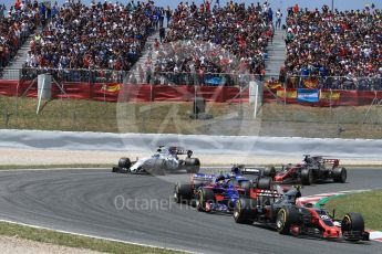 World © Octane Photographic Ltd. Formula 1 - Spanish Grand Prix Race. Kevin Magnussen - Haas F1 Team VF-17 and Carlos Sainz - Scuderia Toro Rosso STR12. Circuit de Barcelona - Catalunya, Spain. Sunday 14th May 2017. Digital Ref:1825LB1D3944