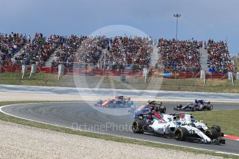 World © Octane Photographic Ltd. Formula 1 - Spanish Grand Prix Race. Felipe Massa and Lance Stroll - Williams Martini Racing FW40. Circuit de Barcelona - Catalunya, Spain. Sunday 14th May 2017. Digital Ref:1825LB1D3956