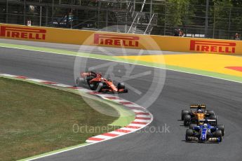 World © Octane Photographic Ltd. Formula 1 - Spanish Grand Prix Race. Marcus Ericsson – Sauber F1 Team C36, Jolyon Palmer - Renault Sport F1 Team R.S.17 and Stoffel Vandoorne - McLaren Honda MCL32. Circuit de Barcelona - Catalunya, Spain. Sunday 14th May 2017. Digital Ref:1825LB1D4104