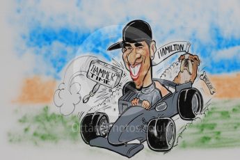 World © Octane Photographic Ltd. Formula 1 - Spanish Grand Prix Race. Lewis Hamilton cartoon - Mercedes AMG Petronas F1 W08 EQ Energy+. Circuit de Barcelona - Catalunya, Spain. Sunday 14th May 2017. Digital Ref:1825LB1D4388