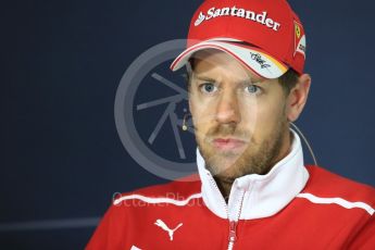 World © Octane Photographic Ltd. Formula 1 - Spanish Grand Prix. Sebastian Vettel - Scuderia Ferrari SF70H. Circuit de Barcelona - Catalunya, Spain, FIA Drivers' Press Conference. Thursday 11th May 2017. Digital Ref:1807LB1D8656