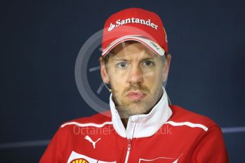 World © Octane Photographic Ltd. Formula 1 - Spanish Grand Prix. Sebastian Vettel - Scuderia Ferrari SF70H. Circuit de Barcelona - Catalunya, Spain, FIA Drivers' Press Conference. Thursday 11th May 2017. Digital Ref:1807LB1D8686