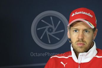 World © Octane Photographic Ltd. Formula 1 - Spanish Grand Prix. Sebastian Vettel - Scuderia Ferrari SF70H. Circuit de Barcelona - Catalunya, Spain, FIA Drivers' Press Conference. Thursday 11th May 2017. Digital Ref:1807LB1D8708