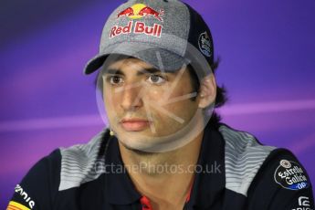 World © Octane Photographic Ltd. Formula 1 - Spanish Grand Prix. Carlos Sainz - Scuderia Toro Rosso STR12. Circuit de Barcelona - Catalunya, Spain, FIA Drivers' Press Conference. Thursday 11th May 2017. Digital Ref:1807LB1D8713