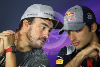 World © Octane Photographic Ltd. Formula 1 - Spanish Grand Prix. Fernando Alonso - McLaren Honda MCL32 and Carlos Sainz - Scuderia Toro Rosso STR12. Circuit de Barcelona - Catalunya, Spain, FIA Drivers' Press Conference. Thursday 11th May 2017. Digital Ref:1807LB1D8722