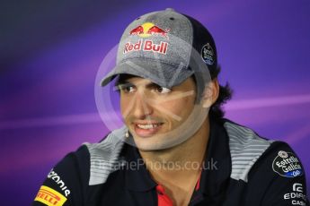 World © Octane Photographic Ltd. Formula 1 - Spanish Grand Prix. Carlos Sainz - Scuderia Toro Rosso STR12. Circuit de Barcelona - Catalunya, Spain, FIA Drivers' Press Conference. Thursday 11th May 2017. Digital Ref:1807LB1D8798