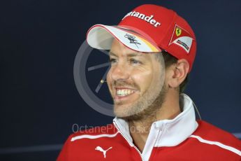 World © Octane Photographic Ltd. Formula 1 - Spanish Grand Prix. Sebastian Vettel - Scuderia Ferrari SF70H. Circuit de Barcelona - Catalunya, Spain, FIA Drivers' Press Conference. Thursday 11th May 2017. Digital Ref:1807LB1D8811