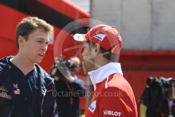 World © Octane Photographic Ltd. Formula 1 - Spanish Grand Prix. Sebastian Vettel - Scuderia Ferrari SF70H and Daniil Kvyat - Scuderia Toro Rosso STR12. Circuit de Barcelona - Catalunya, Spain. Thursday 11th May 2017. Digital Ref:1805CB1L7463