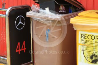 World © Octane Photographic Ltd. Formula 1 - Spanish Grand Prix. Lewis Hamilton's wheel trolly - Mercedes AMG Petronas. Circuit de Barcelona - Catalunya, Spain. Thursday 11th May 2017. Digital Ref:1805CB1L7532