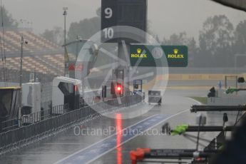 World © Octane Photographic Ltd. Formula 1 - Spanish Grand Prix. Wet Thursday morning pitlane. Circuit de Barcelona - Catalunya, Spain. Thursday 11th May 2017. Digital Ref:1805CB7D3417