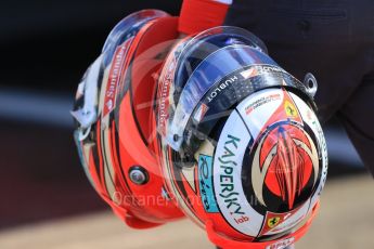 World © Octane Photographic Ltd. Formula 1 - Spanish Grand Prix. Kimi Raikkonen' helmets - Scuderia Ferrari SF70H. Circuit de Barcelona - Catalunya, Spain. Thursday 11th May 2017. Digital Ref: 1805CB7D3677