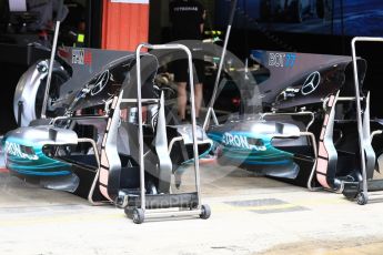 World © Octane Photographic Ltd. Formula 1 - Spanish Grand Prix. Lewis Hamilton and Valtteri Bottas - Mercedes AMG Petronas F1 W08 EQ Energy+ new covers. Circuit de Barcelona - Catalunya. Thursday 11th May 2017. Digital Ref: 1805LB1D8422