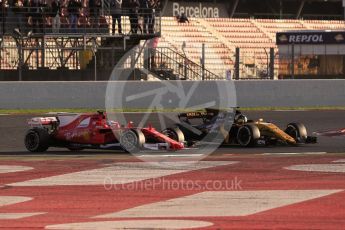 World © Octane Photographic Ltd. Formula 1 - Winter Test 1. Nico Hulkenberg - Renault Sport F1 Team R.S.17 and Sebastian Vettel - Scuderia Ferrari SF70H. Circuit de Barcelona-Catalunya. Monday 27th February 2017. Digital Ref : 1780CB1D3499