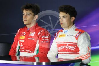 World © Octane Photographic Ltd. FIA Formula 2 (F2) - Qualifying conference. Charles Leclerc – Prema Racing and Nyck de Vries – Rapax. Circuit de Barcelona - Catalunya, Spain. Friday 12th May 2017. Digital Ref: 1813CB1L8733